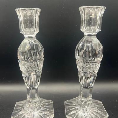Pair of Bohemia Hand-Cut Lead Crystal Candlesticks 