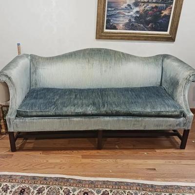 Hickory Chair Co. Light Blue Camel Back Chippendale-Style Sofa