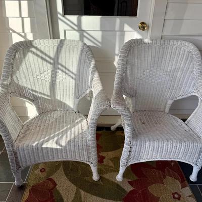 (2) White Whicker Chairs 