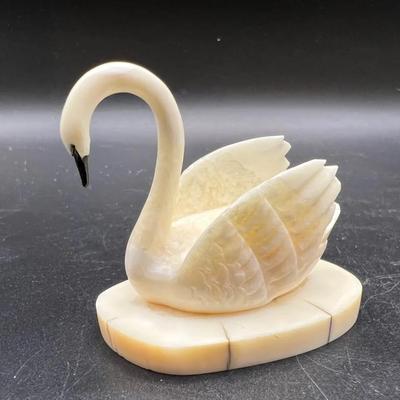 2” Swan Carved from Walrus Ivory, 1960, Artist Mike Saclamana Jr. of King Island, Alaska