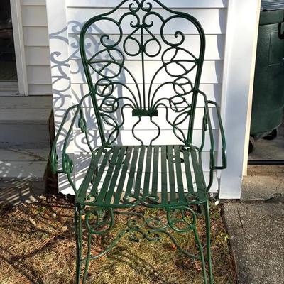 (4) Green Iron Garden Chairs