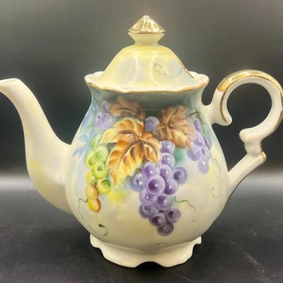 Lefton China Hand-Painted “Festival” Teapot with Grapevine Design 