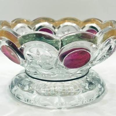 Tiffin Franciscan Moon & Star Ruby Flash Glass Punch Bowl — Ultraviolet Green Glow