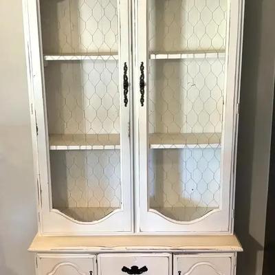 Antique White Farmhouse-Style China Cabinet