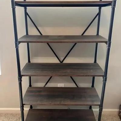 Allen + Roth Distressed Brown Wood & Metal 5-Shelf Bookcases, Pair