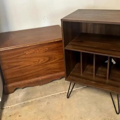 Wooden Storage Chest & Record Storage Cabinet on Metal Legs