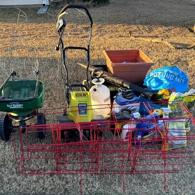 Garden & Lawn Supply Collection Featuring Ryobi Tiller & Scotts Seed Spreader