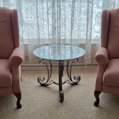 Sale Photo Thumbnail #18: etched glass round table on metal stand