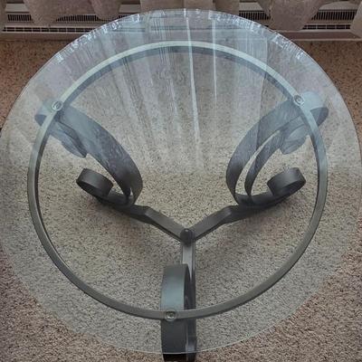 Sale Photo Thumbnail #19: etched glass round table on metal stand