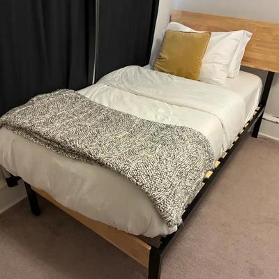 Metal and bamboo platform twin bed