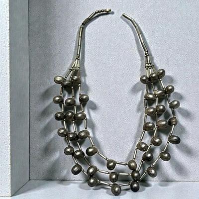 Multi strand silver navajo pearl necklace