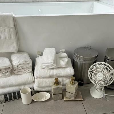 Cotton bath towels trash bins and extension cords