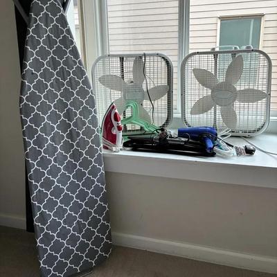 Iron and ironing board hangers and fans