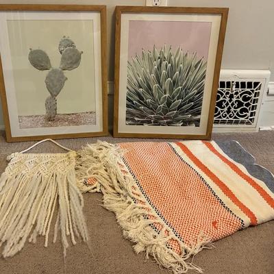 Cactus art and throw blanket