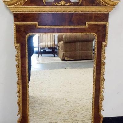 Sale Photo Thumbnail #201: 1202	FANCY ITALIAN BURL & CLAW FOOT FRENCH MIRROR, APPROXIMATELY 30 IN X 52 IN H
