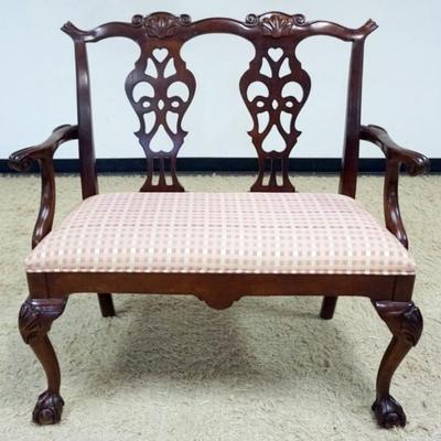 Sale Photo Thumbnail #200: 1201	CENTURY MAHOGANY CHIPPENDALE STYLE SETTEE WITH SHELL CARVED LEGS AND BALL & CLAW FEET, APPROXIMATELY 42 IN X 22 NIN X 40 IN H
