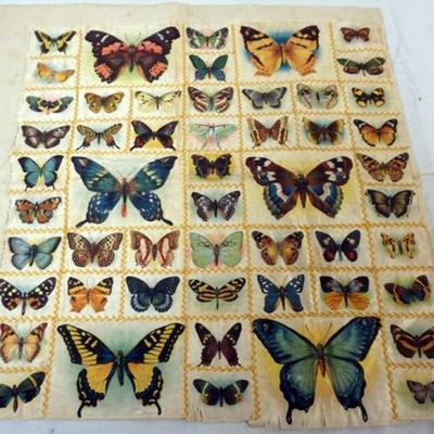 Sale Photo Thumbnail #55: 1055	ANTIQUE SILK CIGARETTE BUTTERFLY QUILT, APPROXIMATELY 20 IN X 22 IN, SOME WEAR *TOKIO CIGARETTES
