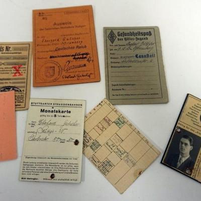 Sale Photo Thumbnail #63: 1063	GROUP OF GERMAN IDENTIFICATION INCLUDING WWII
