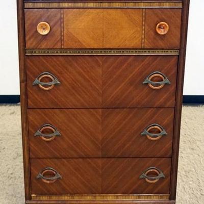 Sale Photo Thumbnail #232: 1233	WATERFALL 4 DRAWER CHEST, APPROXIMATELY 31 IN X 17 IN X 48 IN H
