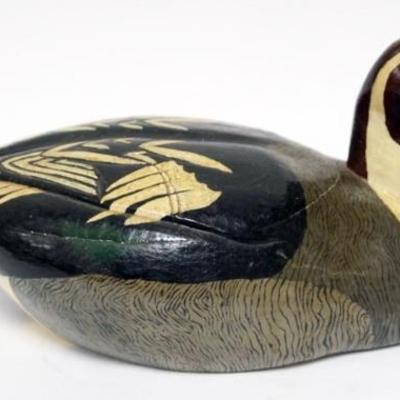 Sale Photo Thumbnail #50: 1050	ANTIQUE DUCK DECOY WITH GLASS EYES, APPROXIMATELY 16 IN X 7 IN X 6 IN H
