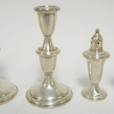 Sale Photo Thumbnail #10: 1010	STERLING SILVER WEIGHTED CANDLE STICKS AND SALT/PEPPER SHAKERS, TALLEST APPROXIMATELY 6 IN H
