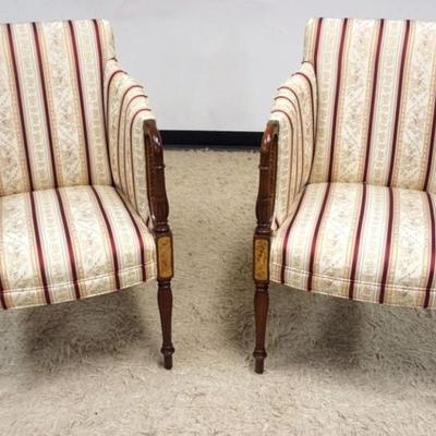 Sale Photo Thumbnail #212: 1213	BEAUTIFUL PAIR OF SOUTHWOOD REPRODUCTION UPHOLSTERED ARM CHAIRS, EACH APPROXIMATELY 25 IN X 23 IN X 37 IN H
