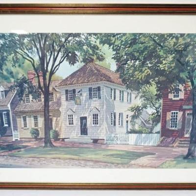 Sale Photo Thumbnail #75: 1075	KENNETH HARRIS FRAMED AND MATTED PRINT, 1960 *ALONG DUKE OF GLOUCESTER STREET WILLIAMSBURG VA*, APPROXIMATELY 36 IN X 26 IN OVERALL
