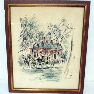 Sale Photo Thumbnail #73: 1073	JOHN HAYMSON WATERCOLOR WILLIAMSBURG VA COLONIAL COURTHOUSE, APPROXIMATELY 21 IN X 25 IN OVERALL

