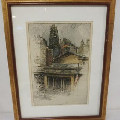 Sale Photo Thumbnail #92: 1092	LUIGI KASIMIR ETCHING, NEW YORK PUBLIC LIBRARY, ARTIST SIGNED AND NUMBERED, FRAMED AND MATTED,
