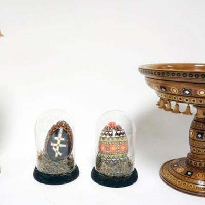 Sale Photo Thumbnail #30: 1030	UKRAINIAN DECORATED EGGS, CARVED WOOD VASE AND COMPOTE, LARGEST PIECE APPROXIMATELY 12 IN H
