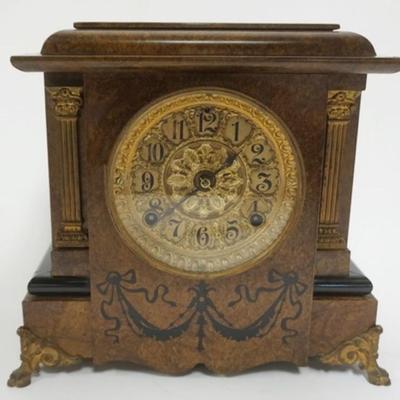 Sale Photo Thumbnail #41: 1041	NICE ANTIQUE SETH THOMAS MANTEL CLOCK WITH APPLIED METAL CORINTHIAN COLUMNS AND PAW FEET, APPROXIMATELY 13 IN X 6 IN X 12 IN H
