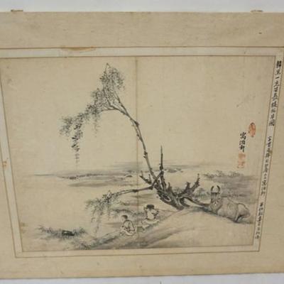 Sale Photo Thumbnail #104: 1104	AISIAN PRINT, IMAGE OF PEOPLE FISHING, APPROXIMATELY 23 IN X 18 IN OVERALL
