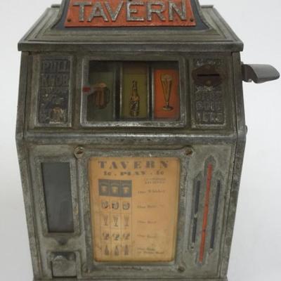 Sale Photo Thumbnail #46: 1046	ANTIQUE PENNY ARCADE GAME *TAVERN* FOR CHEWING GUM STICKS, APPROXIMATELY 9 IN X 9 IN X 12 IN H
