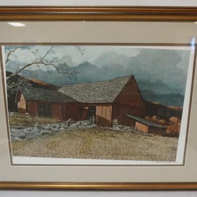 Sale Photo Thumbnail #79: 1079	ERIC SLOANE SIGNED AND NUMBERED PRINT OF A BARNE, APPROXIMATELY 35 IN X 27 IN OVERALL
