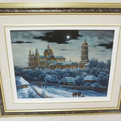 Sale Photo Thumbnail #100: 1100	UKRAINIAN ART *CHRISTMAS IN PERESK* APPROXIMATELY 23 IN X 19 IN OVERALL, ARTIST SIGNED LOWER LEFT
