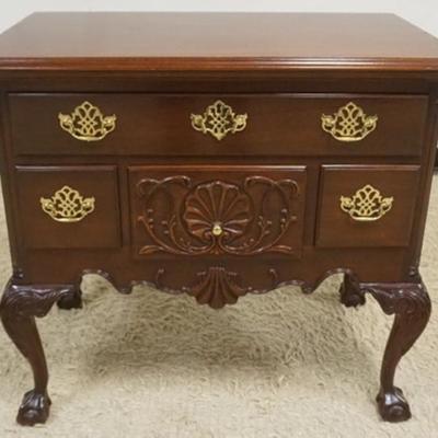 Sale Photo Thumbnail #208: 1209	COUNCIL MAHOGANY LOWBOY, CARVED CABRIOLE LEGS, BALL & CLAW FEET AND QUARTER REEDED COLUMN SIDES, APPROXIMATELY 45 IN X 21 IN X 32 IN H
