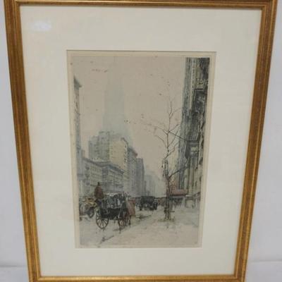Sale Photo Thumbnail #93: 1093	LUIGI KASIMIR ETCHING, NEW YORK PARK AVE., ARTIST SIGNED AND ANNOTATED, FRAMED AND MATTED,

