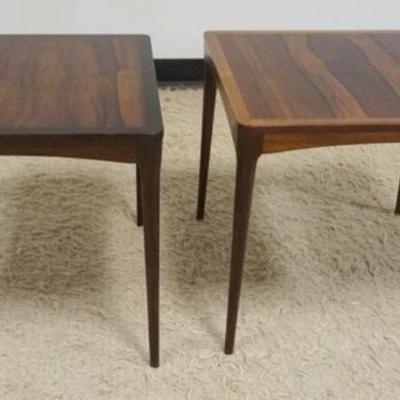 Sale Photo Thumbnail #233: 1234	MID CENTURY MODERN HAUG SNEKKERI ROSE WOOD TABLES, EACH APPROXIMATELY 22 IN SQ X 20 IN H
