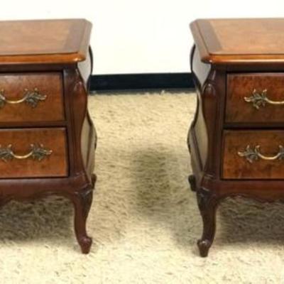 Sale Photo Thumbnail #197: 1198	PAIR OF CENTURY FURNITURE BURL WOOD 2 DRAWER BOMBEE BEDSIDE STAND, EACH APPROXIMATELY 30 IN X 19 IN X 25 IN
