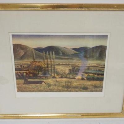 Sale Photo Thumbnail #95: 1095	FRAMED AND MATTED PRINT OF FIELDS BY MOUNTAIN SIDE, APPROXIMATELY 20 IN X 17 IN
