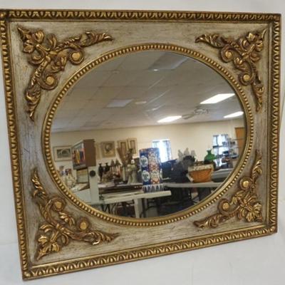 Sale Photo Thumbnail #86: 1086	OVAL HANGING MIRROR IN ORNATE SILVER AND GILT FINISHED FRAME, APPROXIMATELY 25 IN X 23 IN
