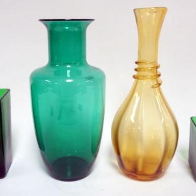 Sale Photo Thumbnail #19: 1019	GROUP OF ASSORTED CONTEMPORARY COLORED GLASS VASES, TALLEST APPROXIMATELY 13 IN

