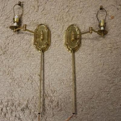 Sale Photo Thumbnail #22: 1022	PAIR OF BRASS WALL MOUNT SWING ARM LAMPS, EACH APPROXIMATELY 36 IN H
