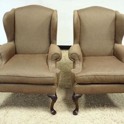 Sale Photo Thumbnail #224: 1225	PAIR OF HENREDON *CUSTOM FOLIO COLLECTION* UPHOLSTERED WING BACK ARM CHAIRS, EACH APPROXIMATELY 32 IN X 29 IN X 45 IN H
