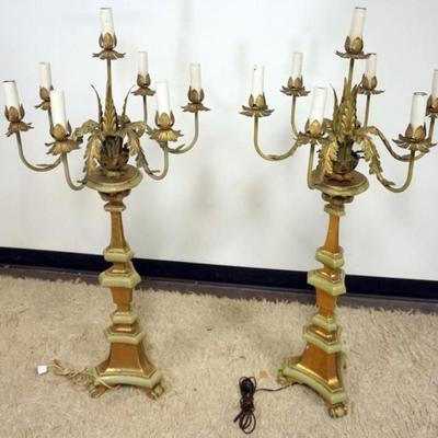 Sale Photo Thumbnail #35: 1035	PAIR OF TALL COMPOSITE AND METAL LEAF CANDELABRAS, EACH APPROXIMATELY 49 IN H
