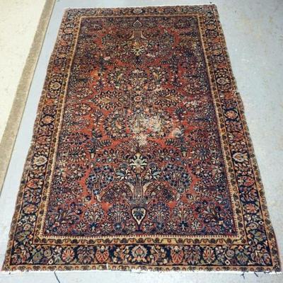 Sale Photo Thumbnail #241: 1242	ANTIQUE PERSIAN WOOL RUG, APPROXIMATELY 79 IN X 49 IN, TEAR AND WEAR ON SIDES

