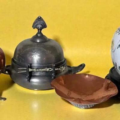 Home decor copper butter dish & ceramic jar