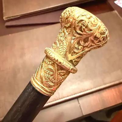 1888 gold topped presentation walking stick