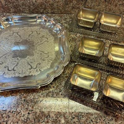Salt cellars unsigned gorham silver tray