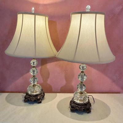 Stacked cut crystal table lamps in the hollywood regency style